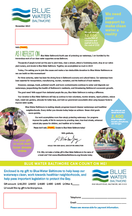 thumbnailBWB For Blue Water Baltimore's 2013 End of Year Appeal they carried over the graphic look from thier annual report.